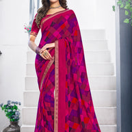 Pink Georgette Saree with Geometric Print - Nazaara