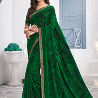 Green Georgette Saree with Geometric Print  - Nazaara