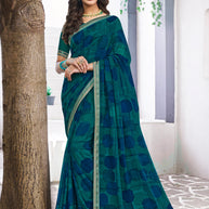 Blue Georgette Saree with Geometric Print  - Nazaara