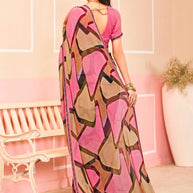 Laxmipati Honey Bunny Abstract Printed Georgette Saree in Pink Color with Unstitched Blouse