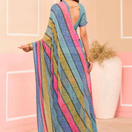 Laxmipati Honey Bunny Striped Printed Georgette Saree in Multicolor with Unstitched Blouse