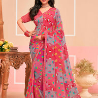 Laxmipati Honey Bunny Geometric Printed Georgette Saree in Pink Color with Unstitched Blouse