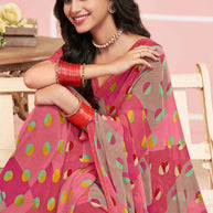Laxmipati Honey Bunny Geometric Printed Georgette Saree in Pink Color with Unstitched Blouse