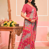 Laxmipati Honey Bunny Geometric Printed Georgette Saree in Pink Color with Unstitched Blouse