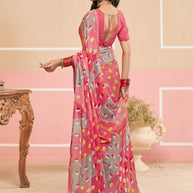 Laxmipati Honey Bunny Geometric Printed Georgette Saree in Pink Color with Unstitched Blouse