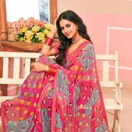 Laxmipati Honey Bunny Geometric Printed Georgette Saree in Pink Color with Unstitched Blouse