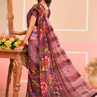 Laxmipati Honey Bunny Floral Printed Georgette Saree in Purple Color with Unstitched Blouse