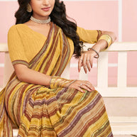 Laxmipati Honey Bunny Horizontal Pinstripes Printed Georgette Saree in Brown Color with Unstitched Blouse