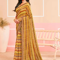 Laxmipati Honey Bunny Horizontal Pinstripes Printed Georgette Saree in Brown Color with Unstitched Blouse