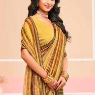 Laxmipati Honey Bunny Horizontal Pinstripes Printed Georgette Saree in Brown Color with Unstitched Blouse