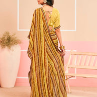Laxmipati Honey Bunny Horizontal Pinstripes Printed Georgette Saree in Brown Color with Unstitched Blouse