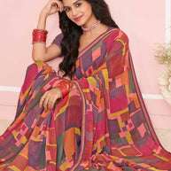 Laxmipati Honey Bunny Geometric Printed Saree in Multicolor with Unstitched Blouse