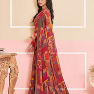 Laxmipati Honey Bunny Geometric Printed Saree in Multicolor with Unstitched Blouse
