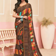 Laxmipati Honey Bunny Geometric Printed Saree in Brown Color with Unstitched Blouse