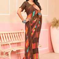 Laxmipati Honey Bunny Geometric Printed Saree in Brown Color with Unstitched Blouse
