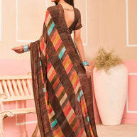 Laxmipati Honey Bunny Geometric Printed Saree in Brown Color with Unstitched Blouse