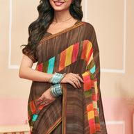 Laxmipati Honey Bunny Geometric Printed Saree in Brown Color with Unstitched Blouse