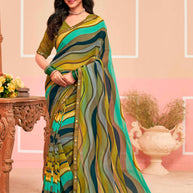 Laxmipati Honey Bunny Chevron Printed Saree in Multicolor with Unstitched Blouse