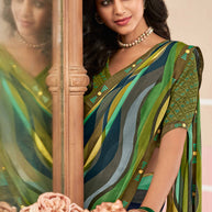 Laxmipati Honey Bunny Chevron Printed Saree in Multicolor with Unstitched Blouse