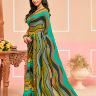 Laxmipati Honey Bunny Chevron Printed Saree in Multicolor with Unstitched Blouse