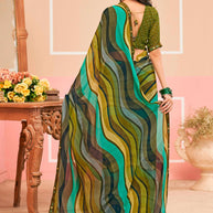 Laxmipati Honey Bunny Chevron Printed Saree in Multicolor with Unstitched Blouse