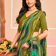 Laxmipati Honey Bunny Chevron Printed Saree in Multicolor with Unstitched Blouse