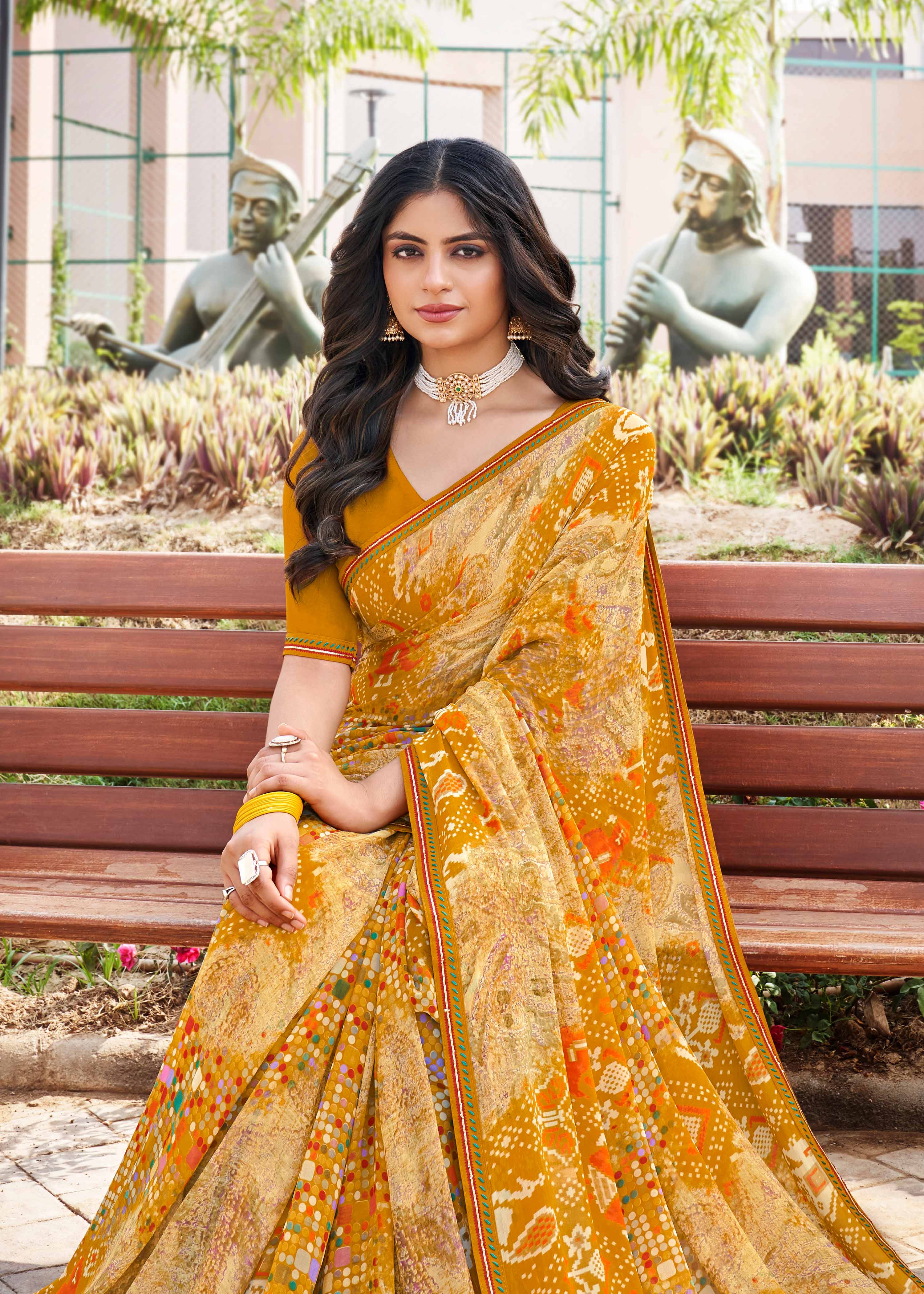 Laxmipati Noori-2 Abstract Printed Georgette Saree in Brown Color with Unstitched Blouse