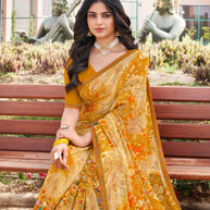 Laxmipati Noori-2 Abstract Printed Georgette Saree in Brown Color with Unstitched Blouse