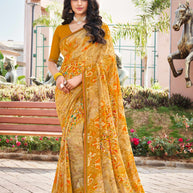 Laxmipati Noori-2 Abstract Printed Georgette Saree in Brown Color with Unstitched Blouse