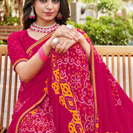 Laxmipati Noori-2 Bandhani Printed Georgette Saree in Dark Pink Color with Unstitched Blouse