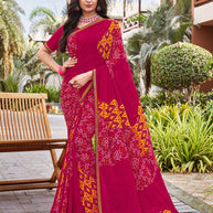 Laxmipati Noori-2 Bandhani Printed Georgette Saree in Dark Pink Color with Unstitched Blouse