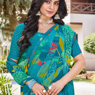 Laxmipati Noori-2 Abstract Printed Georgette Saree in Blue Color with Unstitched Blouse