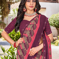 Laxmipati Noor-2 Geometric Printed Saree in Purple Color with Unstitched Blouse