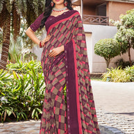 Laxmipati Noor-2 Geometric Printed Saree in Purple Color with Unstitched Blouse