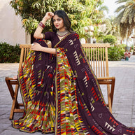 Laxmipati Noori-2 Geometric Printed Georgette Saree in Wine Color with Unstitched Blouse