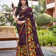 Laxmipati Noori-2 Geometric Printed Georgette Saree in Wine Color with Unstitched Blouse