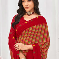 Laxmipati Dil Khushal Geometric Printed Georgette Saree in Red Color with Unstitched Blouse