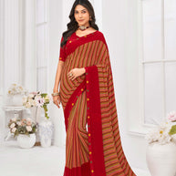 Laxmipati Dil Khushal Geometric Printed Georgette Saree in Red Color with Unstitched Blouse
