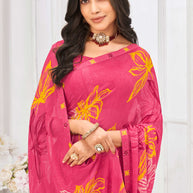 Laxmipati Dil Khushal Floral Printed Georgette Saree in Pink Color with Unstitched Blouse