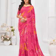 Laxmipati Dil Khushal Floral Printed Georgette Saree in Pink Color with Unstitched Blouse