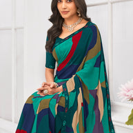 Laxmipati Dil Khushal Abstract Printed Georgette Saree in Multicolor with Unstitched Blouse