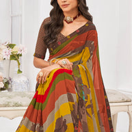 Laxmipati Dil Khushal Chevron Printed Georgette Saree in Multicolor with Unstitched Blouse