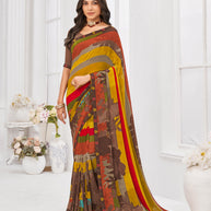 Laxmipati Dil Khushal Chevron Printed Georgette Saree in Multicolor with Unstitched Blouse