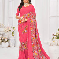 Laxmipati Dil Khushal Floral Printed Georgette Saree in Pink Color with Unstitched Blouse