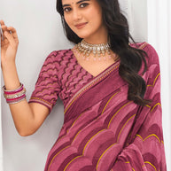 Laxmipati Jaayaphal Dark Mauve Geometric Georgette Printed Saree