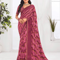 Laxmipati Jaayaphal Dark Mauve Geometric Georgette Printed Saree