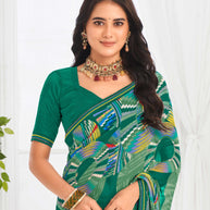 Laxmipati Jaayaphal Teal Green Geometric Georgette Printed Saree
