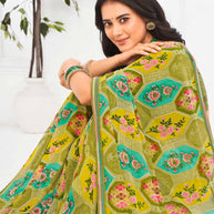 Laxmipati Jaayaphal Olive Green Geometric Georgette Printed Saree