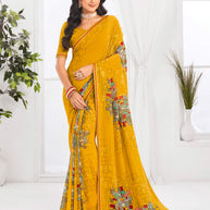 Laxmipati Jaayaphal Mustard Geometric Georgette Printed Saree