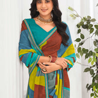 Laxmipati Jaayaphal Multicolor Abstract Georgette Printed Saree